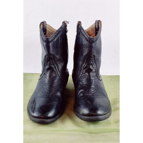 Kids Frye Black Leather Bootie Carson Shortie 13E Unisex Pull On Loops Western - Picture 9 of 13